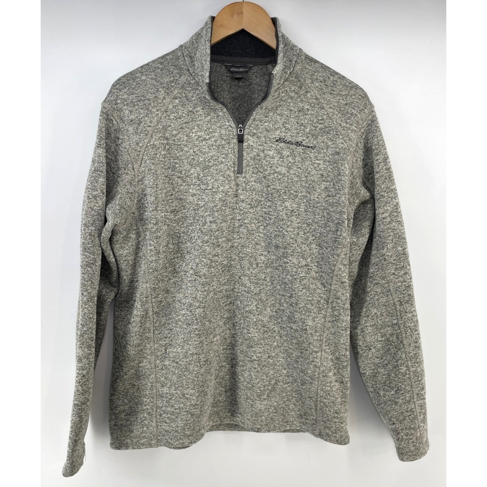 Eddie Bauer Gray Pullover  1/4 Zip Sweater Men L Radiator Fleece Layering Hiking